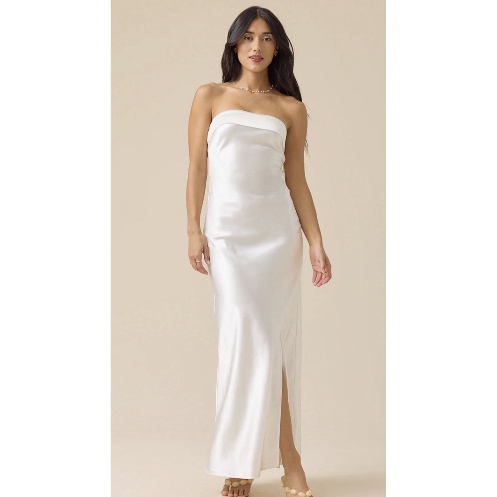 NWT Paityn Strapless Maxi Dress Sz XS Foldover Top Satin Side Slit $82